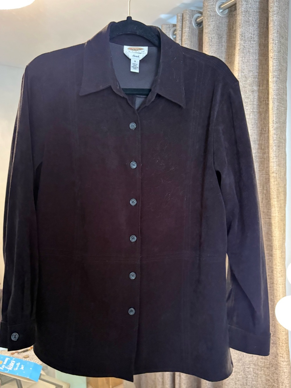 Talbots Women’s Dark Suede Button-Front Shirt Jacket. Size M